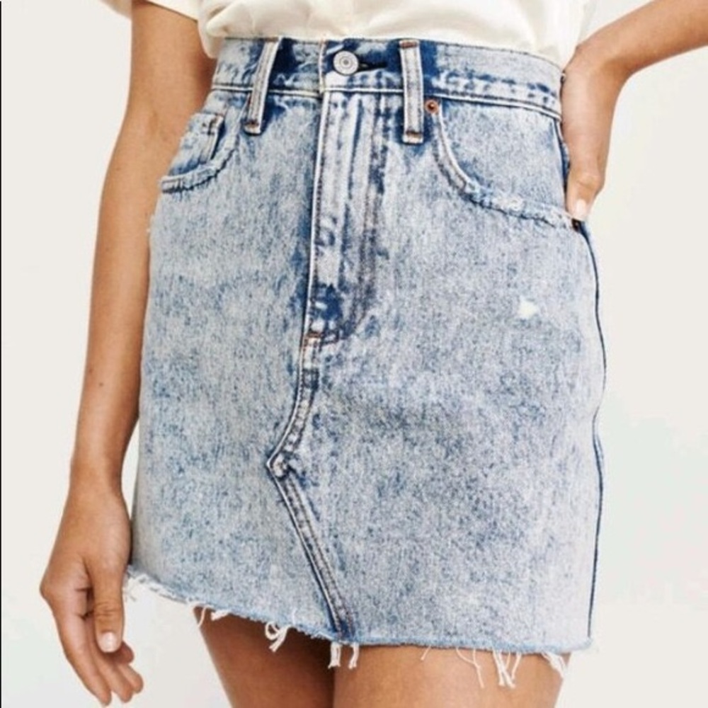 A&F Acid Wash Natural Rise Distressed Denim Skirt